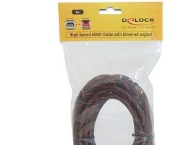Delock High Speed HDMI with Ethernet - HDMI-kabel med Ethernet - HDMI hann til HDMI hann - 5 m - vinkelkontakt