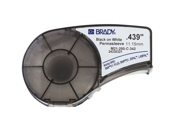 Brady PermaSleeve Marker B-342 - Polyolefin - svart på hvitt - Rull (1,12 cm x 2,1 m) (1 rull(er) hylser - for Brady BMP21, BMP21-LAB, BMP21-PLUS; ...