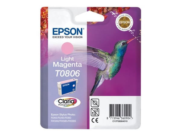 Epson Hummingbird Mustepatruuna Light Magenta T0806 Claria Photographic Ink, Magenta, Väriainepohjainen muste, 7,4 ml, 1 kpl, Kertapakkaus