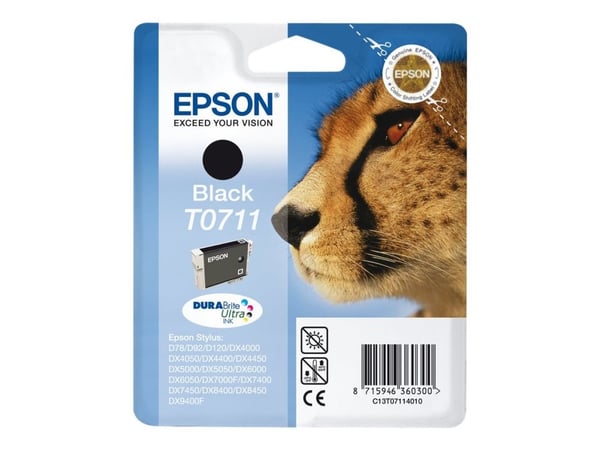 Epson T0711 - 7 ml - svart - original - blekkpatron - for Stylus DX9400, SX115, SX210, SX215, SX218, SX415, SX515, SX610; Stylus Office BX310, BX610