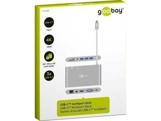 Goobay 62113, Koblet med ledninger (ikke trådløs), USB 3.2 Gen 1 (3.1 Gen 1) Type-C, 60 W, 1000 Mbit/s, Sølv, MicroSD (TransFlash), MicroSDHC, Micr...