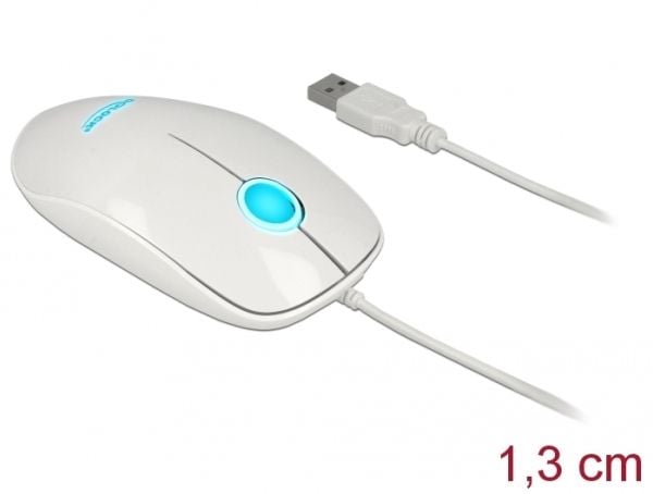 Delock - Mus - høyre- og venstrehåndet - optisk - 3 knapper - kablet - USB - glanshvit - løsvekt