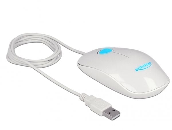Delock - Mus - høyre- og venstrehåndet - optisk - 3 knapper - kablet - USB - glanshvit - løsvekt