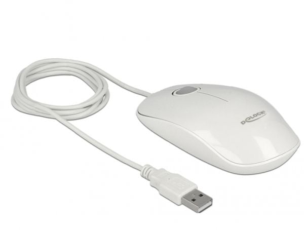 Delock - Mus - høyre- og venstrehåndet - optisk - 3 knapper - kablet - USB - glanshvit - løsvekt