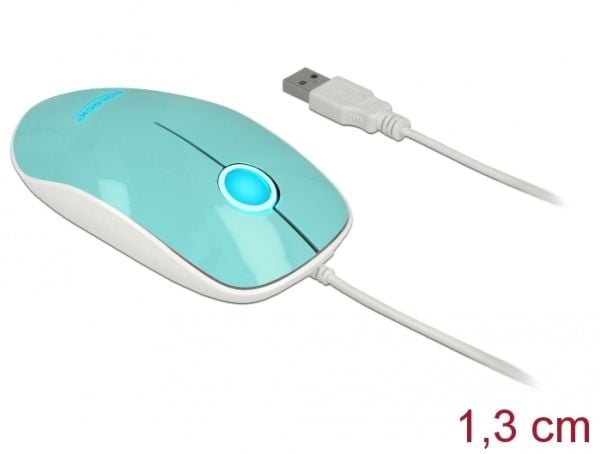 Delock - Mus - høyre- og venstrehåndet - optisk - 3 knapper - kablet - USB - blank turkis - løsvekt