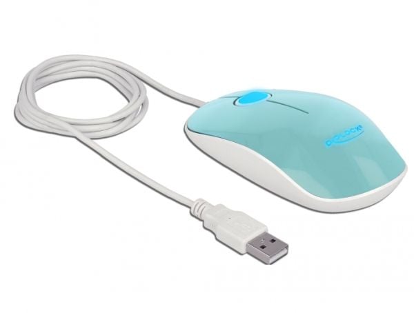 Delock - Mus - høyre- og venstrehåndet - optisk - 3 knapper - kablet - USB - blank turkis - løsvekt
