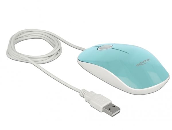 Delock - Mus - høyre- og venstrehåndet - optisk - 3 knapper - kablet - USB - blank turkis - løsvekt