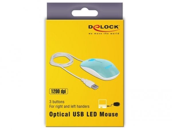 Delock - Mus - høyre- og venstrehåndet - optisk - 3 knapper - kablet - USB - blank turkis - løsvekt