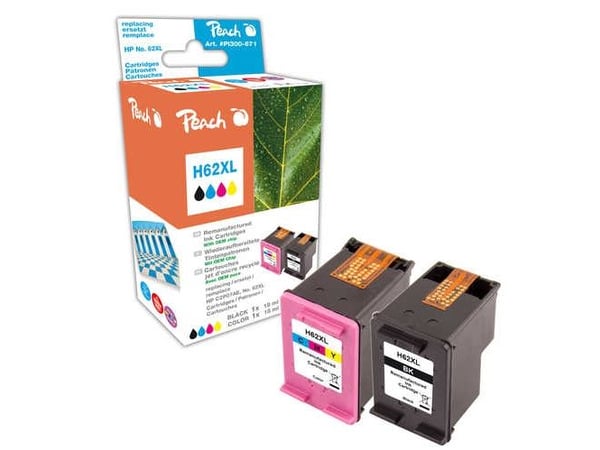 Peach - 2 pakkausta - musta, väri (syaani, magenta, keltainen) - yhteensopiva - Uudelleenkäsitelty - mustekasetti (vaihtoehto: HP 62XL, HP C2P05AE,...