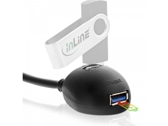 InLine 35651, 1 m, USB A, 2 x USB A, USB 3.2 Gen 1 (3.1 Gen 1), Hankjønn/hunkjønn, Sort