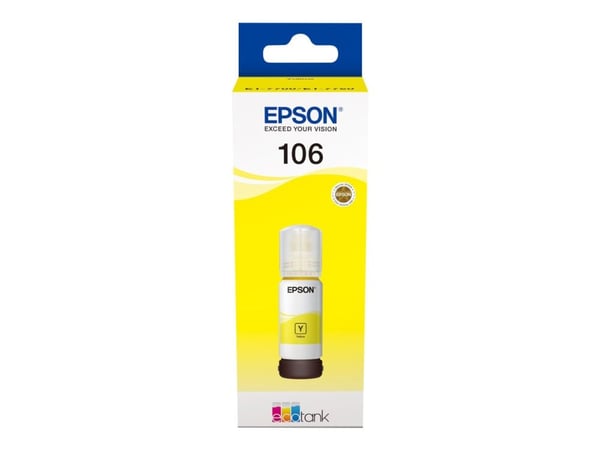 Epson 106 EcoTank -mustepullo, keltainen, Alkuperäinen, Keltainen, Epson, - EcoTank ET-7750 - EcoTank ET-7700, 70 ml, Mustesuihkutulostus