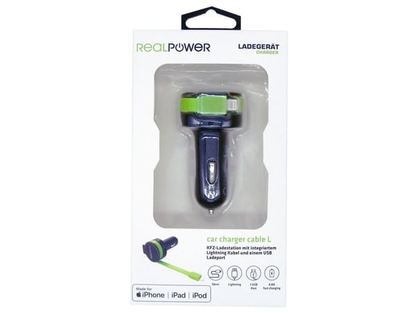 RealPower 257637, Automatisk, Cigartenner/lighter, 5 V, 4,8 A, 0,58 m, Sort, Grønn