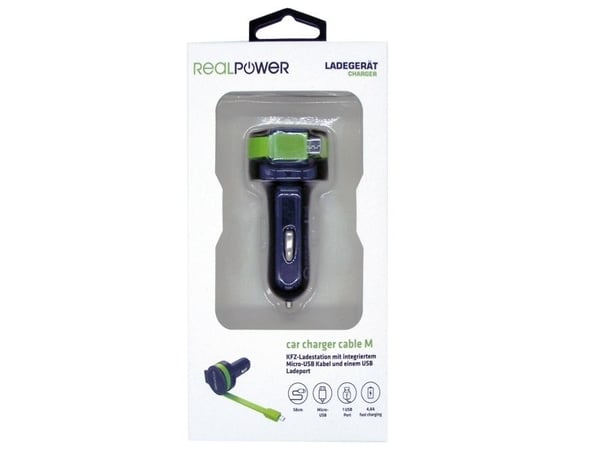 RealPower 257635, Automatisk, Cigartenner/lighter, 5 V, 4,8 A, 0,58 m, Sort, Grønn