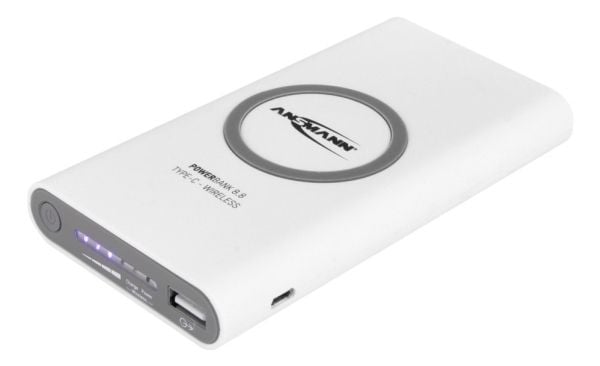 Ansmann Powerbank 8.8, 8000 mAh, Lithium Polymer (LiPo), Trådløs lading, 3,7 V, Hvit