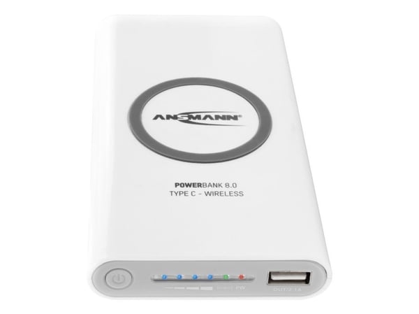 Ansmann Powerbank 8.8, 8000 mAh, Lithium Polymer (LiPo), Trådløs lading, 3,7 V, Hvit