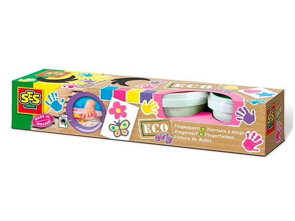 SES Creative Eco fingerpaint trendy, Blå, Rosa, Fiolett, Gult, Ikke giftig, Vaskbar, Glutenfri, 110 ml