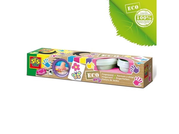 SES Creative Eco fingerpaint trendy, Blå, Rosa, Fiolett, Gult, Ikke giftig, Vaskbar, Glutenfri, 110 ml