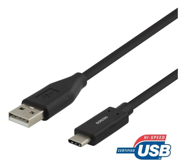 DELTACO USBC-1004M - USB-kabel - USB-C (hann) til USB (hann) - USB 2.0 - 3 A - 1 m - svart