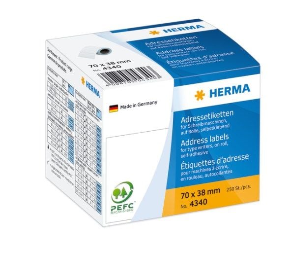 HERMA 4340, Valkoinen, Paperi, Matta, 7 cm, 3,8 cm, 250 kpl