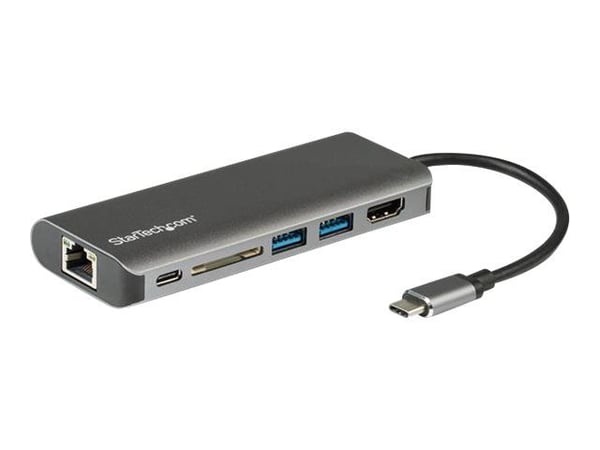 Startech USB C Multiport Adapter - USB-C Travel Dock to 4K HDMI, 3x USB 3.0 Hub, SD/SDHC, GbE, 60W PD 3.0 Pass-Through - USB Type-C/Thunderbolt 3 -...