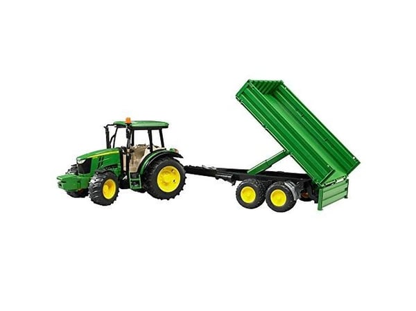Bruder John Deere 5115M tractor with tipping trailer toy
