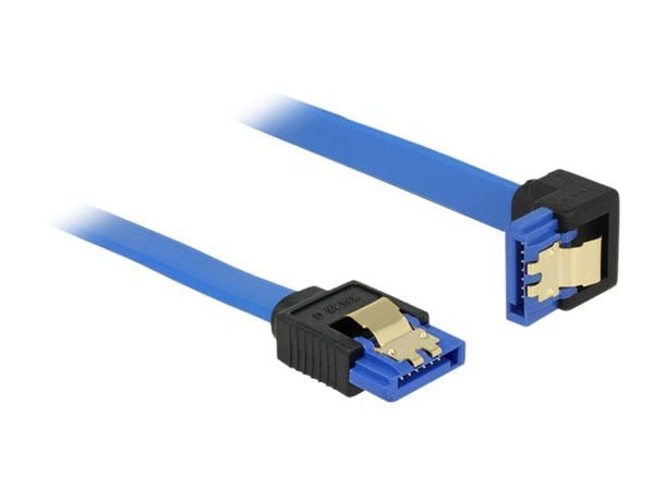 DeLOCK - SATA-kaapeli - Serial ATA 150/300/600 - SATA (R) lige til SATA (R) nedvinklet - 30 cm - haspet - blå