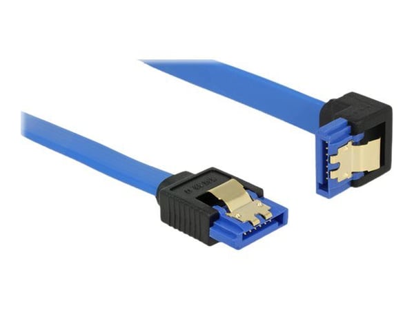 Delock - SATA-kabel - Serial ATA 150/300/600 - SATA(R) vinklet ned til SATA(R) rett - 20 cm - haspe - blå