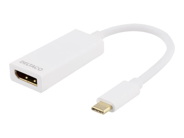 DELTACO USBC-DP1 - Ekstern videoadapter - USB-C 3.1 - DisplayPort - hvit