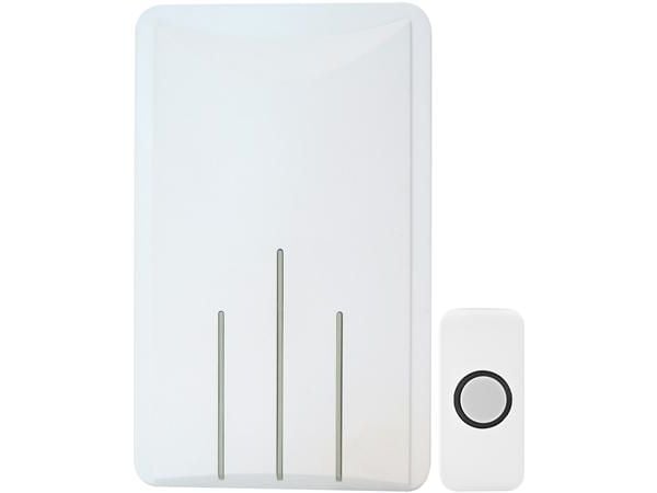 Dörrklocksats i vit med vit knapp – 8 m kabel, mekanisk ringklockton