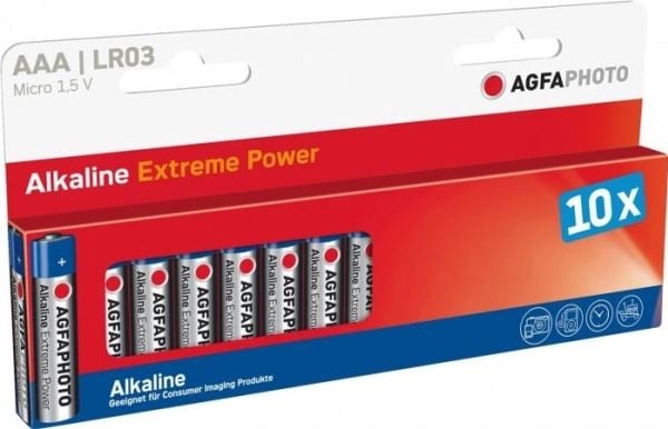 AgfaPhoto 110-803968, Kertakäyttöinen akku, AAA, Alkali, 1,5 V, 10 kpl, musta, Sininen, Punainen, Valkoinen