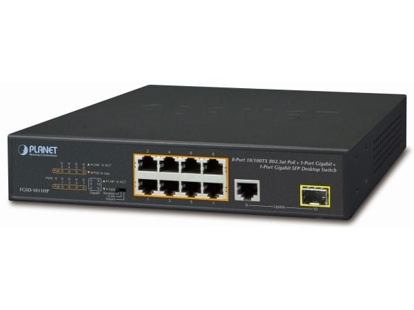 PLANET FGSD-1011HP, Hallitsematon, Gigabit Ethernet (10/100/1000), Täysin kaksipuolinen, Power over Ethernet -tuki, Telineasennus, 1U