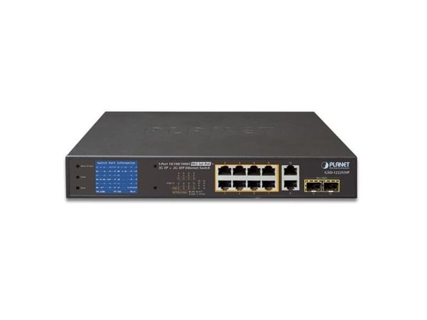 PLANET GSD-1222VHP, Uhåndtert, Gigabit Ethernet (10/100/1000), Full tosidig, Strøm over Ethernet (PoE), Rack-montering, 1U