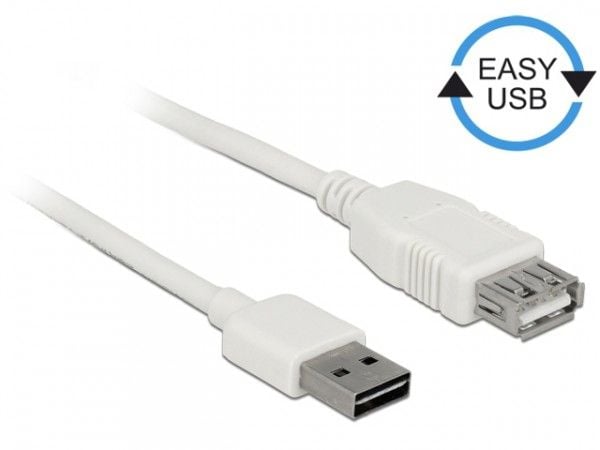 Delock Easy - USB-forlengelseskabel - USB (hann) reversibel til USB (hunn) - USB 2.0 - 3 m - hvit