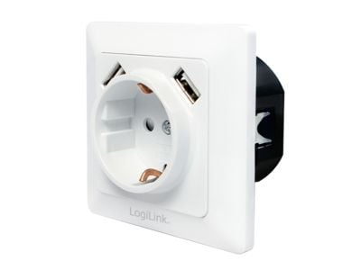 LogiLink PA0162, 2 x USB + CEE 7/3, Vit, CE, 250 V, 0,21 A, 50 hz