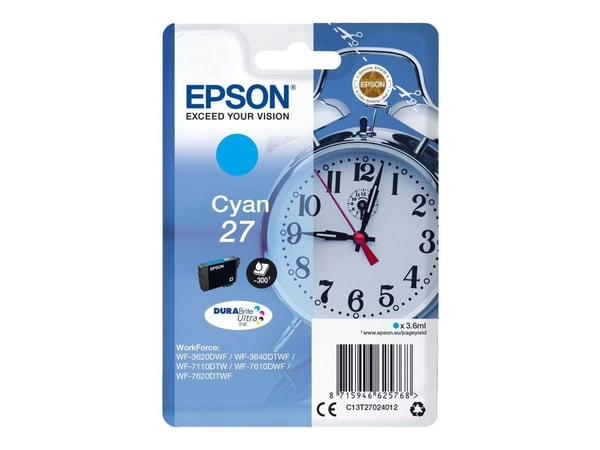 Epson 27 - 3.6 ml - cyan - original - blekkpatron - for WorkForce WF-3620, WF-3640, WF-7110, WF-7210, WF-7610, WF-7620, WF-7710, WF-7715, WF-7720