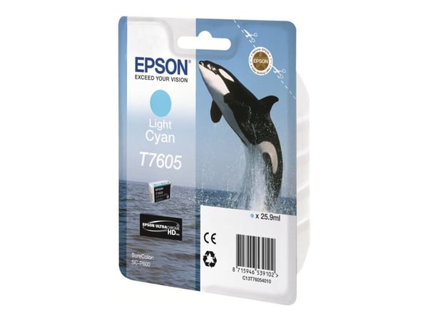 Epson T7605 - 26 ml - lys cyan - alkuperäinen - läpipainopakkaus - blækpatron - for SureColor P600, SC-P600