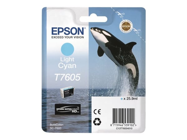 Epson T7605 - 26 ml - lys cyan - alkuperäinen - läpipainopakkaus - blækpatron - for SureColor P600, SC-P600