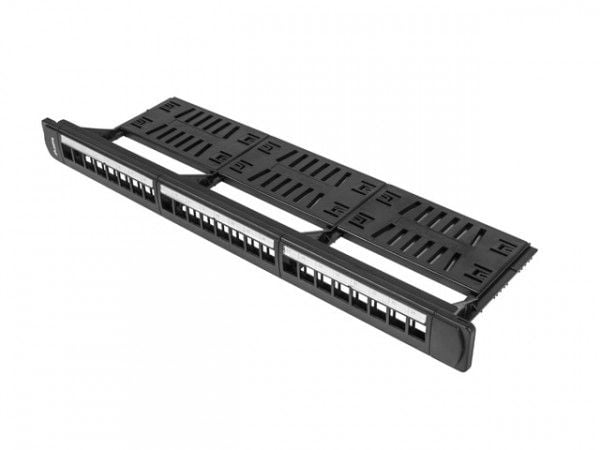 Lanberg PPKS-1124-B - Pluggbord (blankt) - rackmonterbar - svart - 1U - 19" - 24 porter