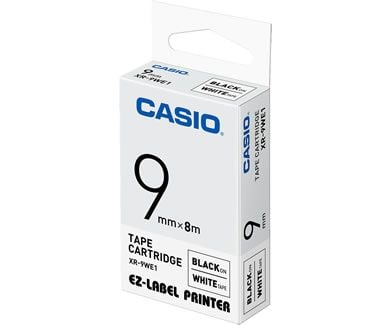 Casio XR-9WE1 - Selvklebende - svart på hvitt - Rull (0,9 cm x 8 m) 1 kassett(er) etiketteringstape - for KL 170, 60, 60SR, 780; Labemo MEP-K10