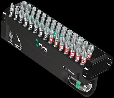 Wera 05057430001, 30 kpl, Phillips, Star ruuvimeisseli, Torx, PH 1, PH 2, PH 3, PZ 1, PZ 2, PZ 3, TX10, TX15, TX20, TX25, TX30, TX40, Teräs, teräs
