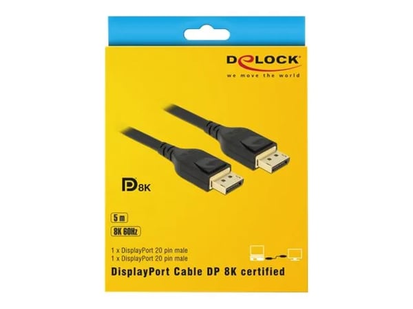 DeLOCK - DisplayPort-kabel - DisplayPort (M) til DisplayPort (M) - DisplayPort 1.4 - 5.0m - 8K-støtte - Svart (85663)