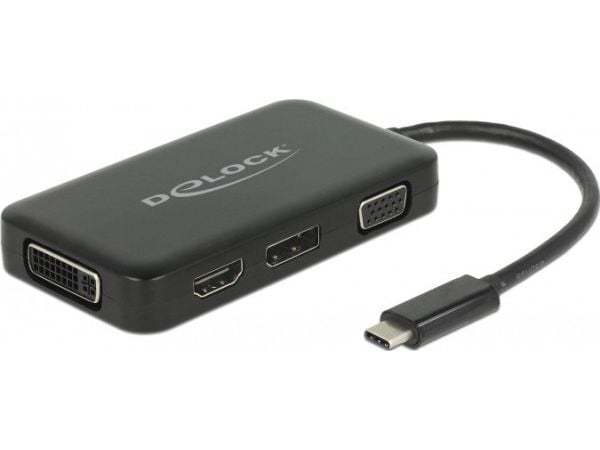 Delock - Ekstern videoadapter - USB-C - DVI, HDMI, DisplayPort, VGA - svart