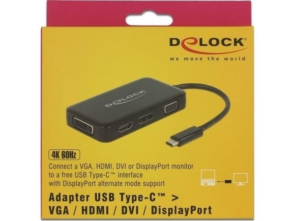 Delock - Ekstern videoadapter - USB-C - DVI, HDMI, DisplayPort, VGA - svart
