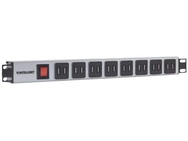 Intellinet 164580, 1U, Aluminium, Blå, Grå, Type F, 2 m, 240 V