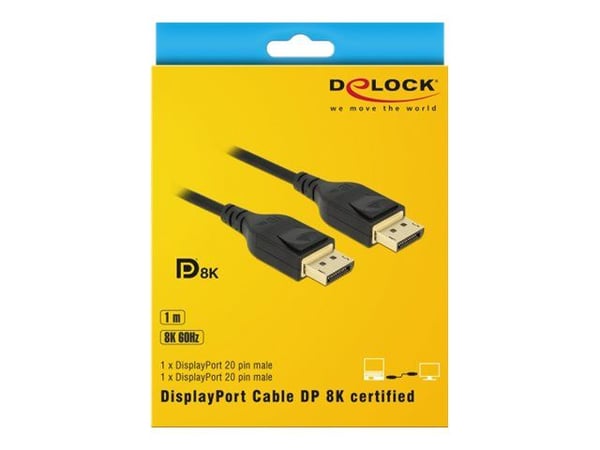 Delock DisplayPort-kaapeli 8K 60 Hz 1 m DP 8K sertifioitu (85658)