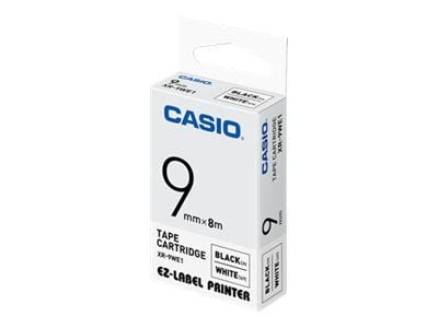 Casio XR-9WE1 - Selvklebende - svart på hvitt - Rull (0,9 cm x 8 m) 1 kassett(er) etiketteringstape - for KL 170, 60, 60SR, 780; Labemo MEP-K10
