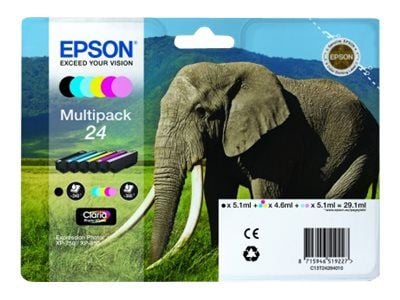 Epson 24 Multipack - 6-pack - svart, gul, cyan, magenta, ljus magenta, ljus cyan - original - bläckpatron - för Expression Photo XP-55, XP-750, XP-...