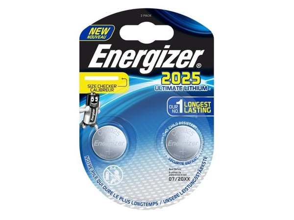 Knapcelle batterier Energizer Ultimate Lithium CR2025, pakke a 2 stk.