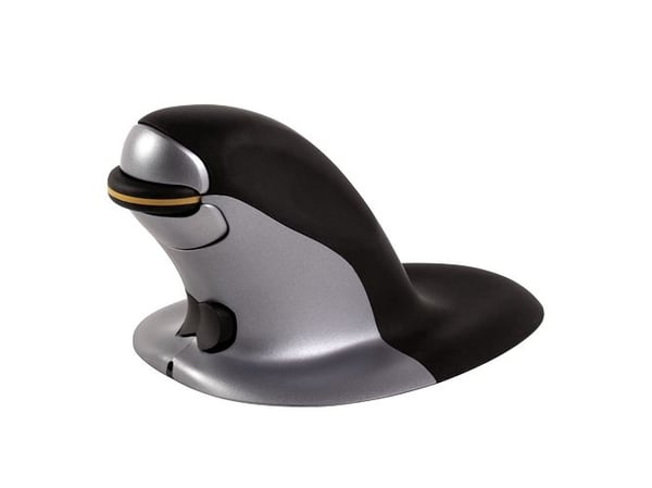 Fellowes Penguin Large - Vertikal mus - høyre- og venstrehåndet - laser - trådløs - 2.4 GHz - USB trådløs mottaker - svart, sølv
