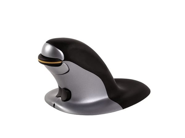 Fellowes Penguin Medium - Vertikal mus - ergonomisk - høyre- og venstrehåndet - laser - trådløs - 2.4 GHz - USB trådløs mottaker - svart, sølv